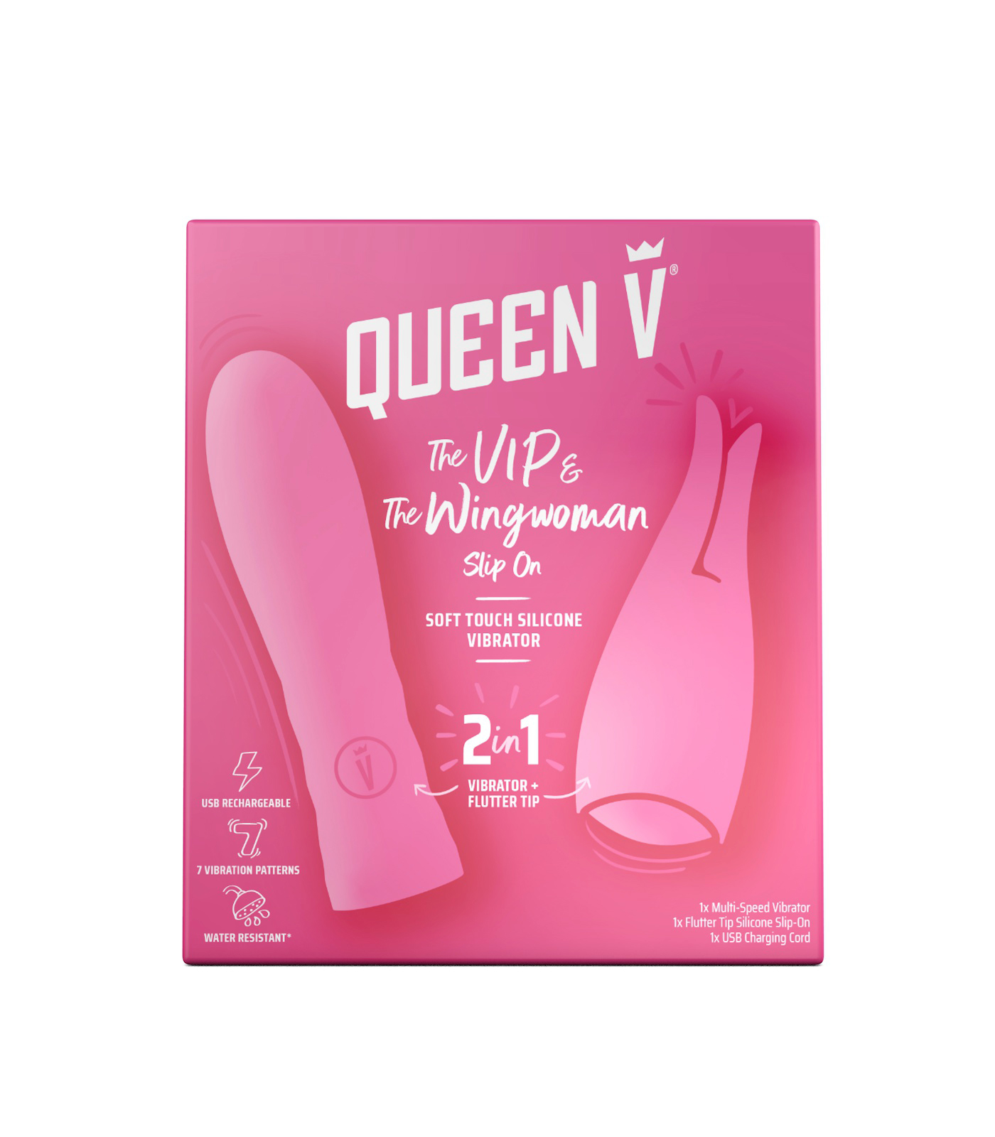 QUEEN V The VIP  The Wingwoman Slip On  Soft Touch Silicone Vibrator 2in1