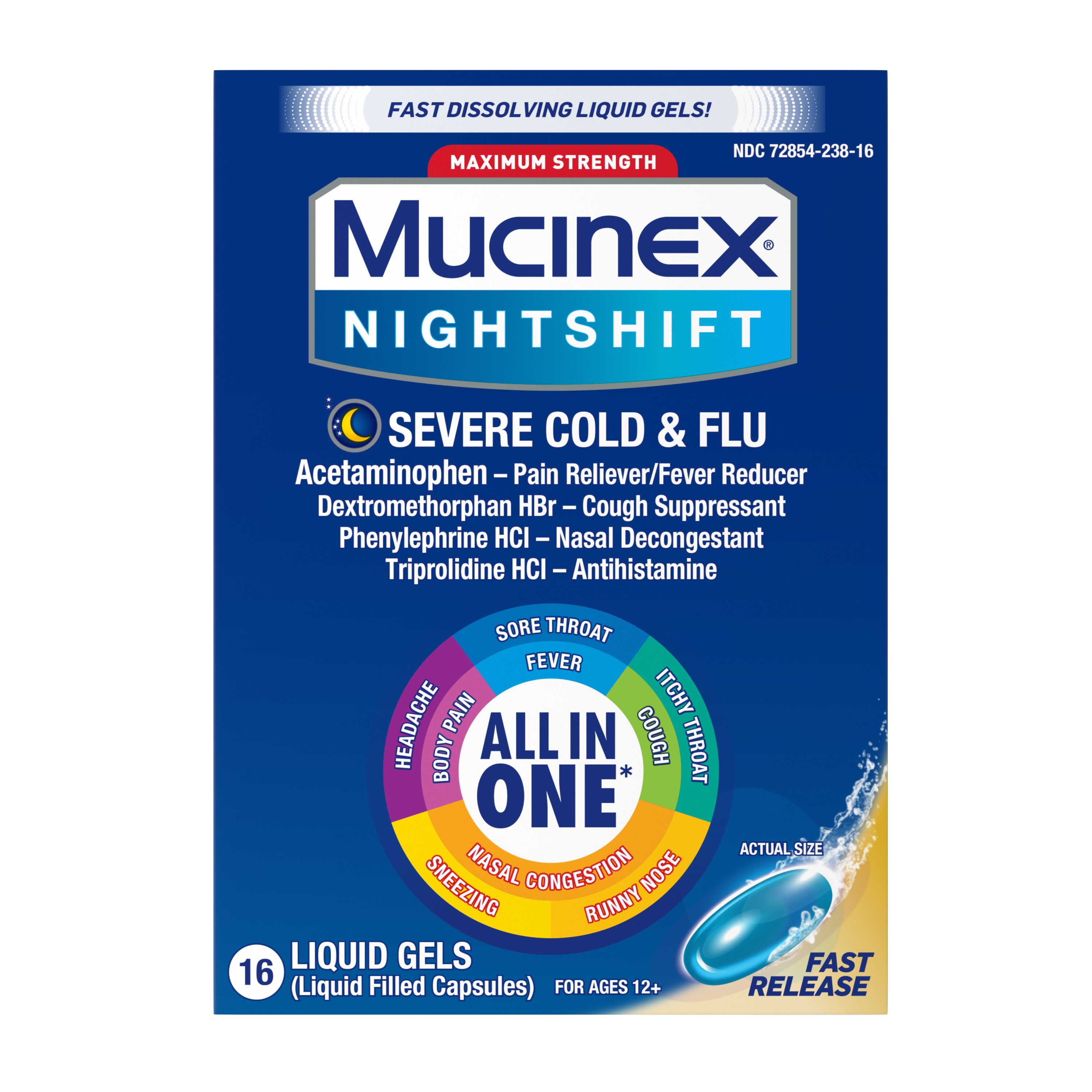 MUCINEX FASTMAX Nightshift Severe Cold  Flu Fast Release Liquid Gels Discontinued