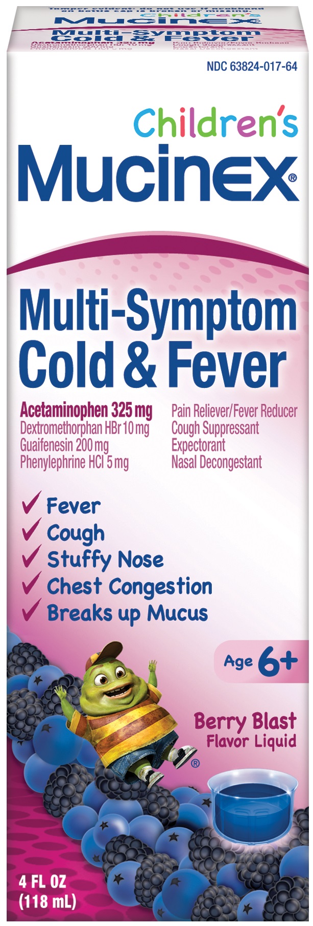 MUCINEX Childrens MultiSymptom Cough Cold  Fever  Very Berry Discontinued