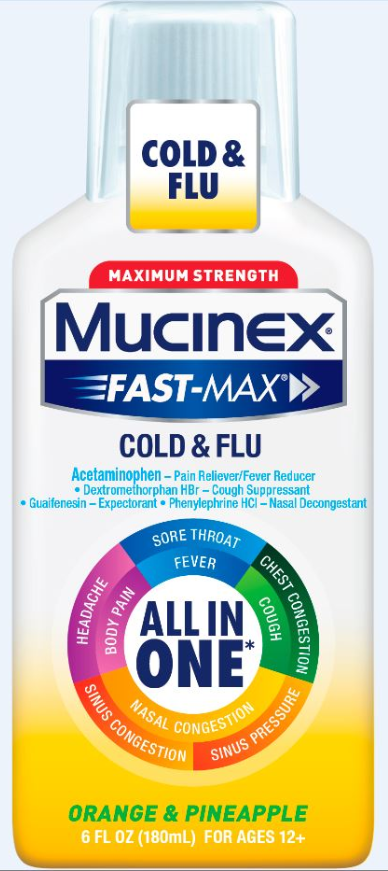 MUCINEX FASTMAX Adult Liquid  Cold  Flu Orange  Pineapple