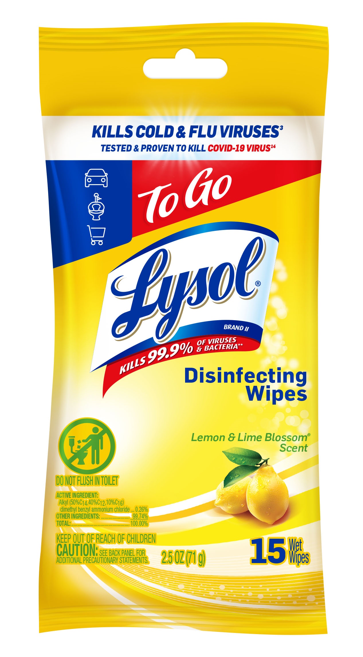LYSOL Disinfecting Wipes  Lemon  Lime Blossom To Go Flat Pack