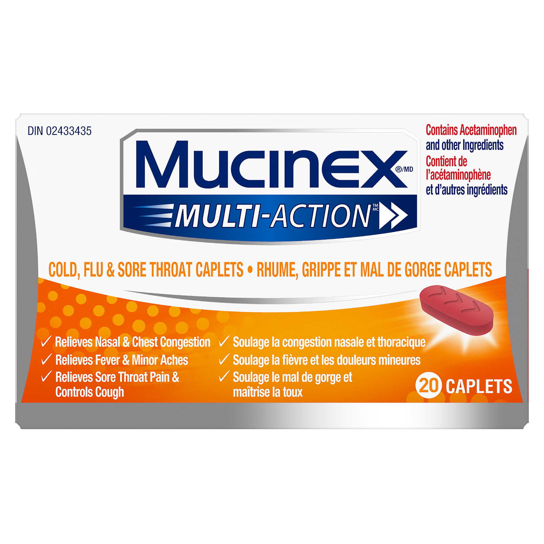 MUCINEX® Multi-Action™ - Cold, Flu, & Sore Throat Caplets (Canada)