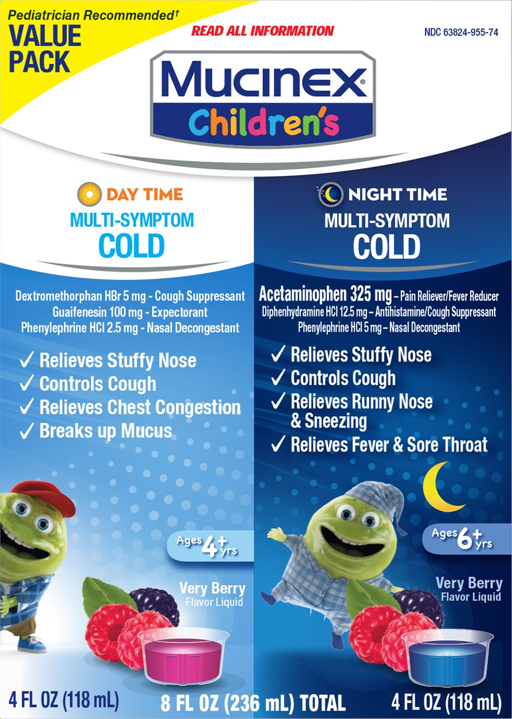 MUCINEX Childrens Liquid MultiSymptom Cold Combo  Very Berry Night Time