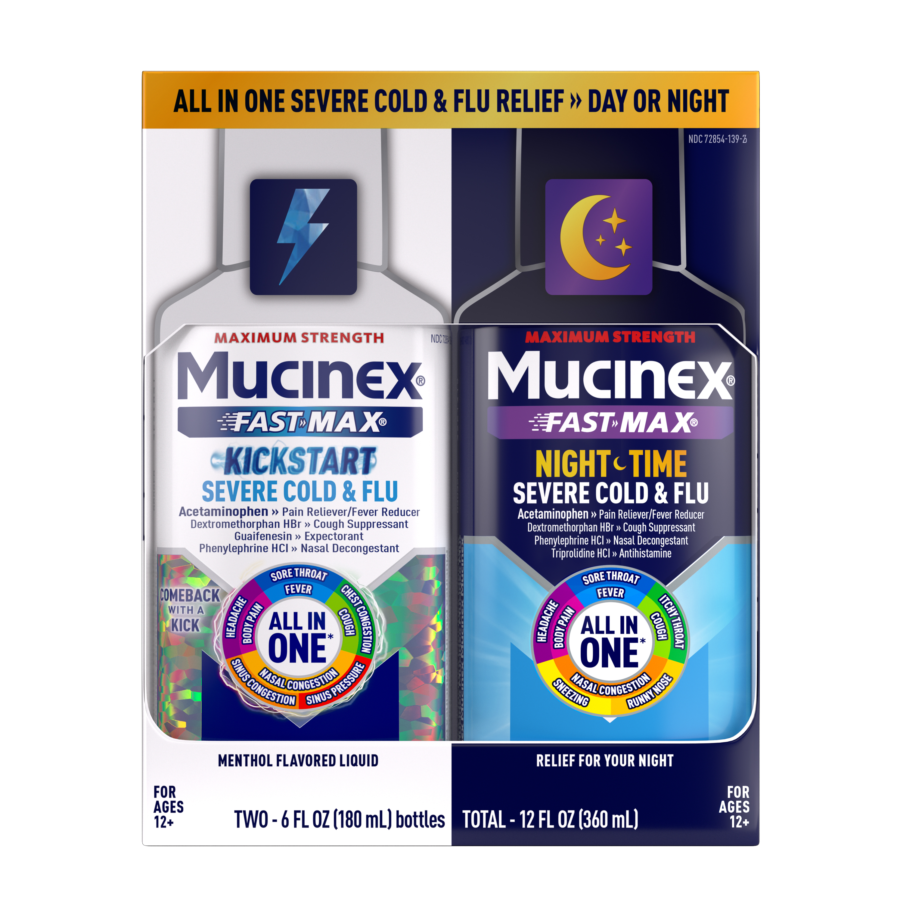 MUCINEX® FAST-MAX® Adult Liquid - Severe Cold & Flu Kickstart & Night-Time (DAY)
